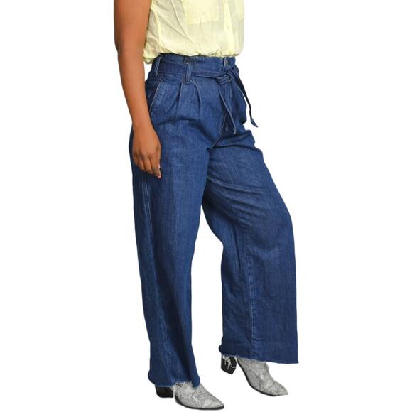 Zara Trouser Jeans Paperbag Waist Belted High Rise Pleated Wide Leg Flare Size 2 - Picture 14 of 15